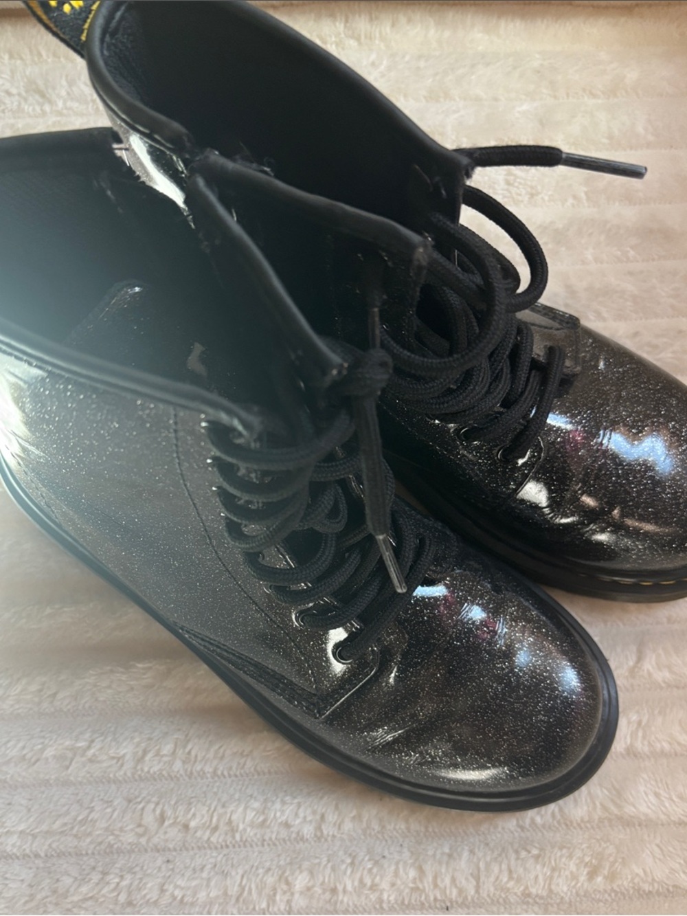 Dr. Martens Black Sparkle Lace-Up Kids Boots